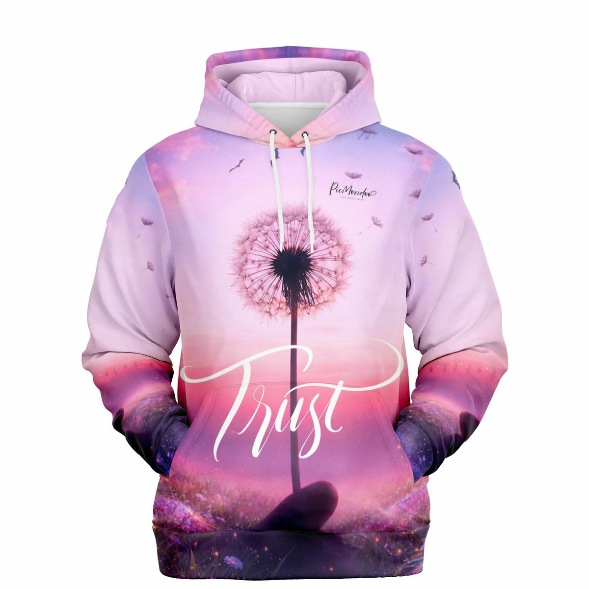 Dreamer Hoodie Trust mit Pusteblumen-Motiv in Violett und Pink, ideal für Fans von Malen nach Zahlen und Diamond Painting