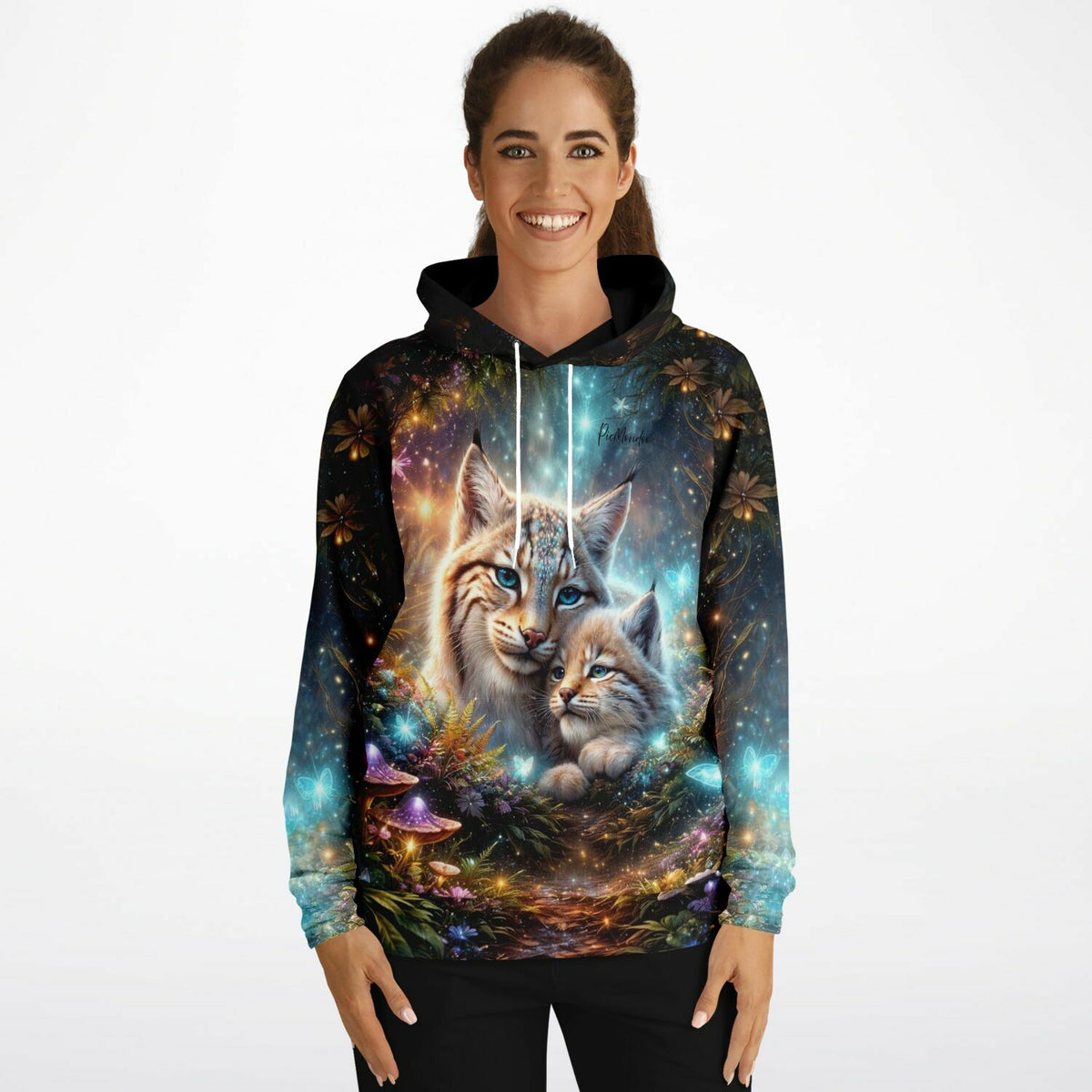 Dreamer Hoodie mit magischem Luchs-Motiv, kunstvoller Druck inspiriert von Diamond Painting und Malen nach Zahlen Stilen
