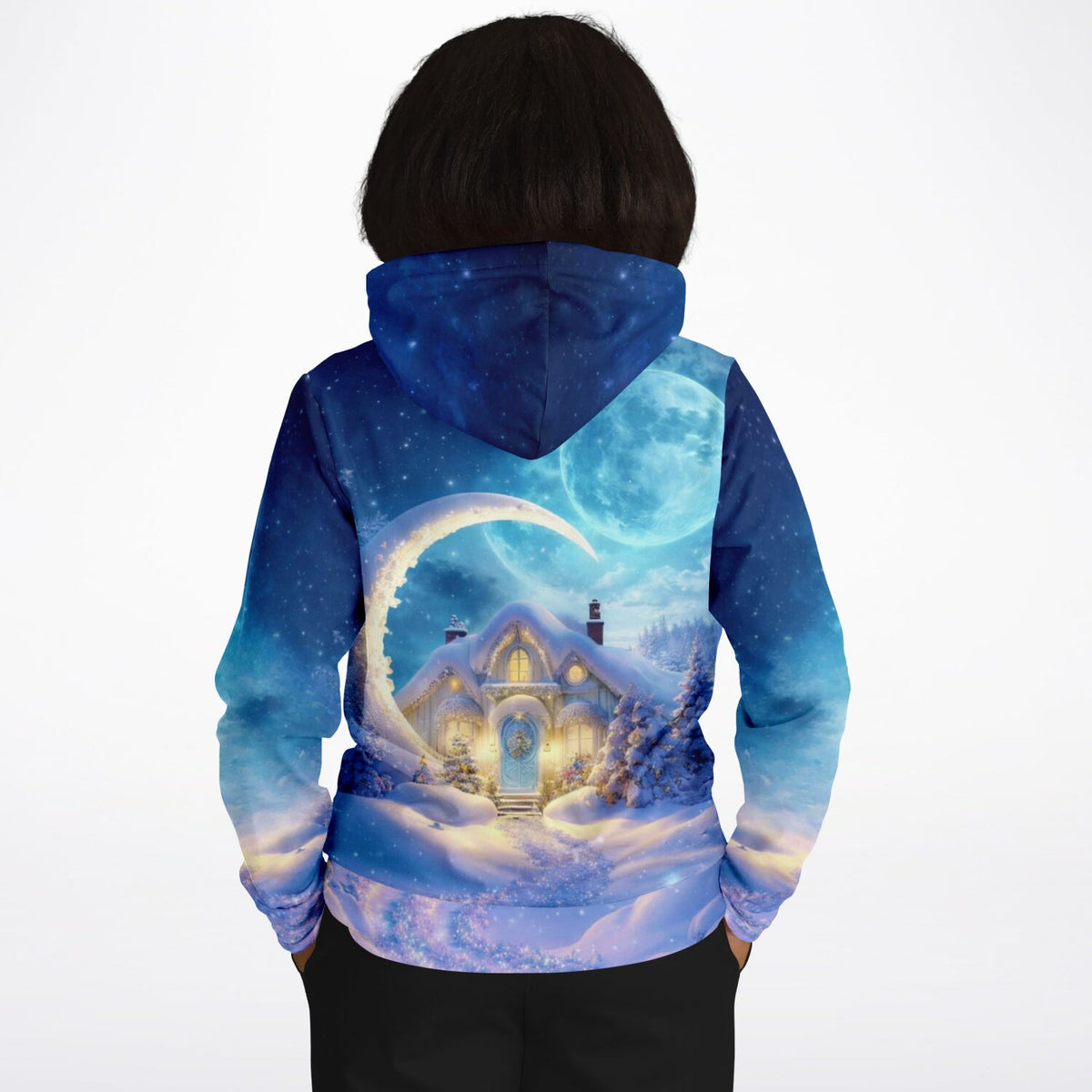Dreamer Hoodie mit Moon and Snow Motiv, ähnlich atmosphärisch wie ein Diamond Painting oder Malen nach Zahlen Design