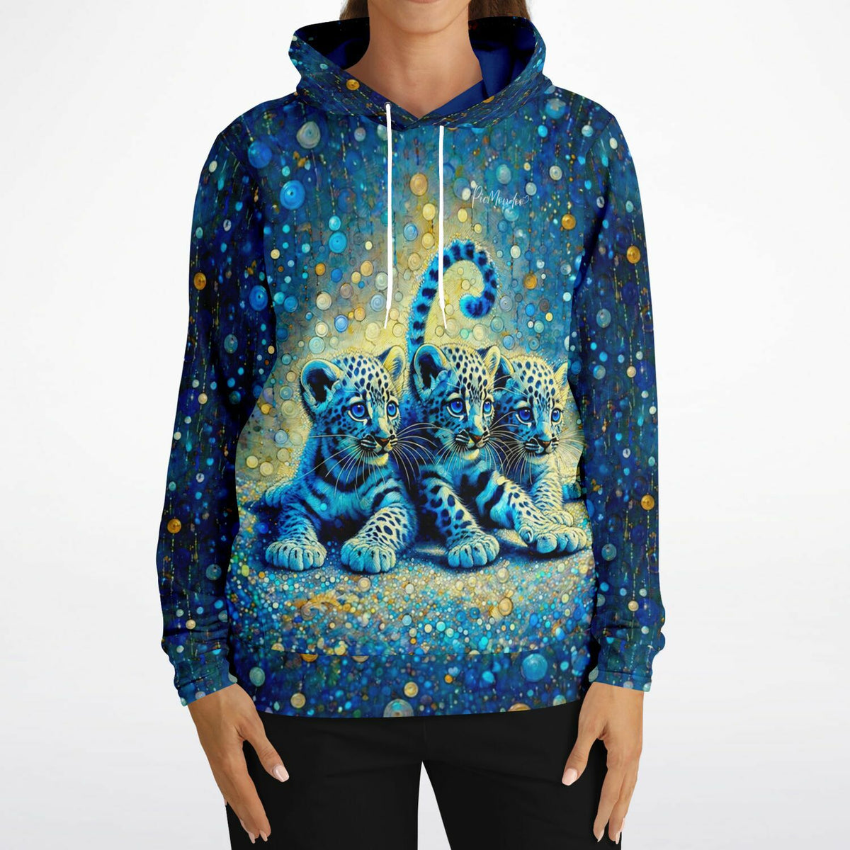 Hoodie mit Leopardenbabys Motiv im Stil von Diamond Painting und Malen nach Zahlen Kunst in leuchtendem Blau