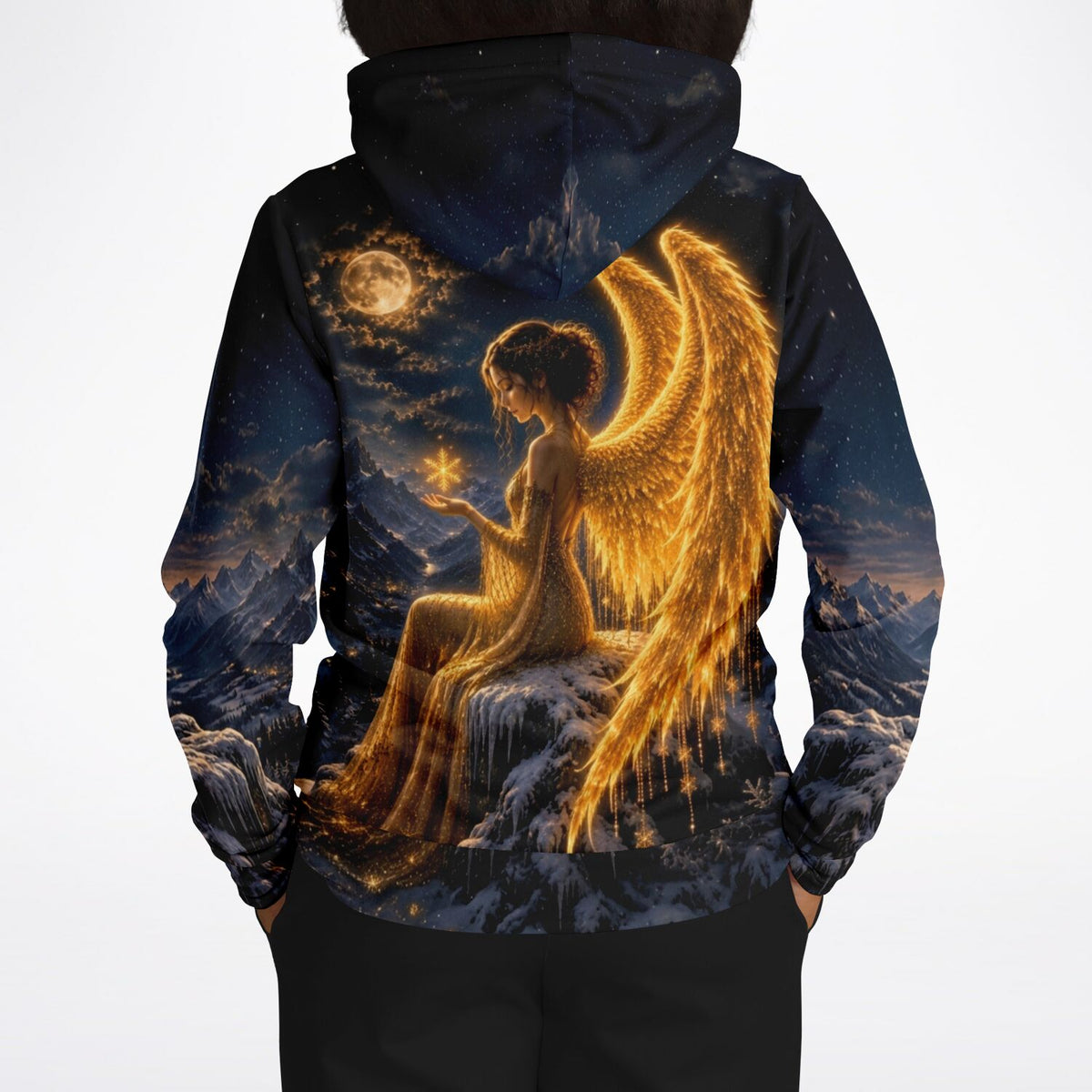 Dreamer Hoodie mit Engel-Motiv, Sternenhimmel und Mond, inspiriert durch Diamond Painting Kunst für Fans