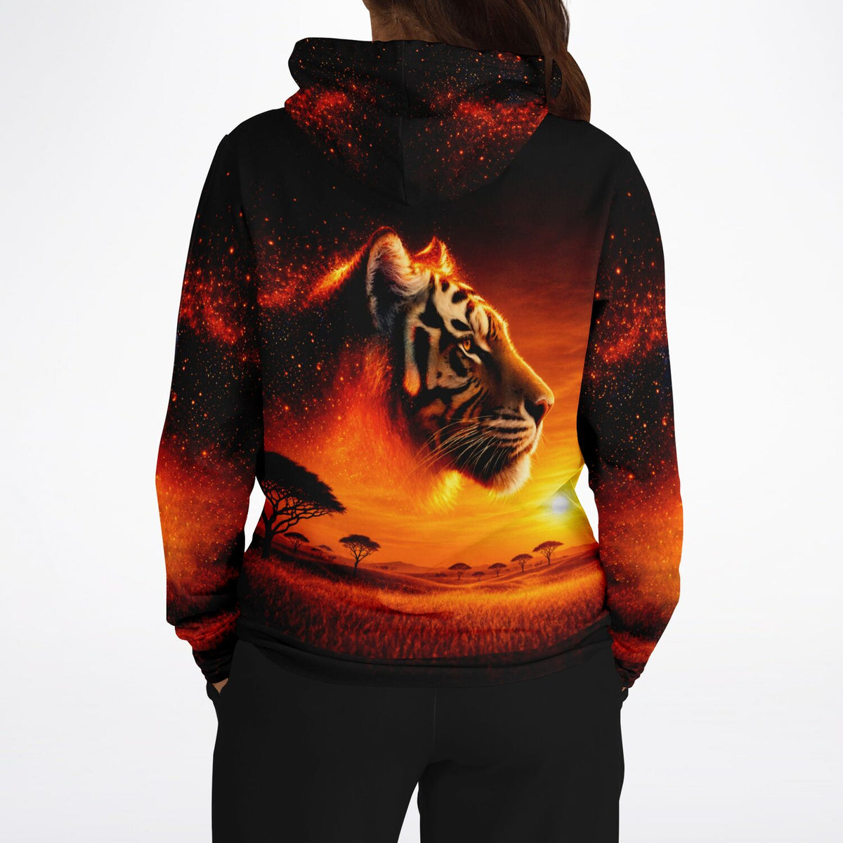 Dreamer Hoodie Feuerherz mit Tiger im Sonnenuntergang für Fans von Diamond Painting und kreativer Mode