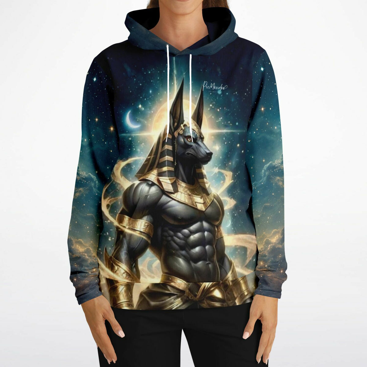 Hoodie mit Anubis Motiv im Ägypten-Design, hochwertiger All-Over-Print für Fans von Diamond Painting und Kunst.