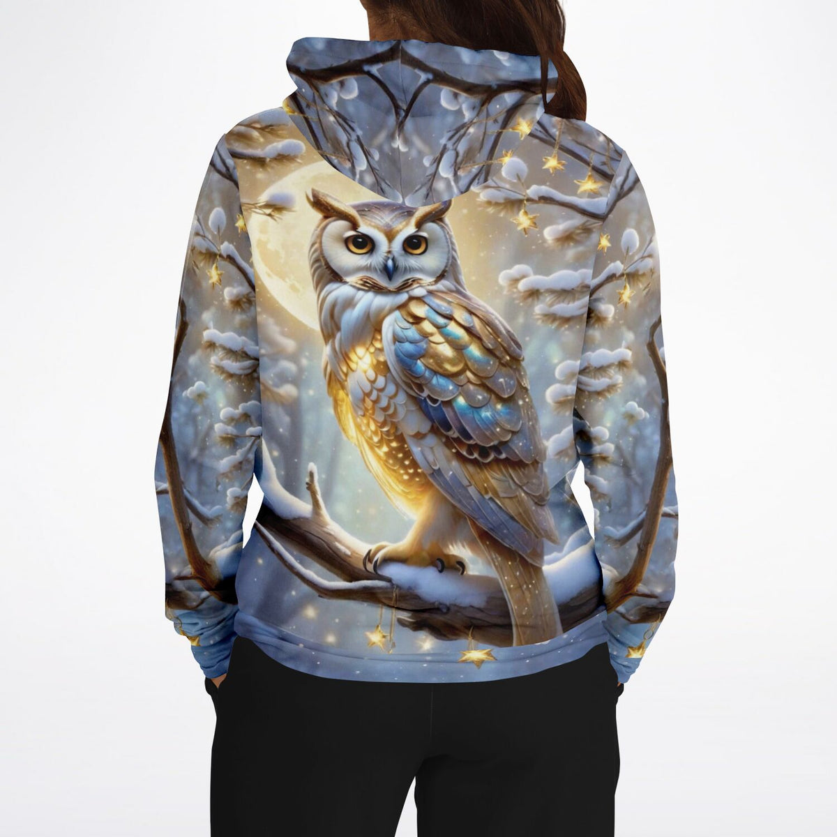Hoodie mit goldener Schneeeule im Winter-Design, perfekt für Fans von Malen nach Zahlen und kreativen DIY-Motiven.