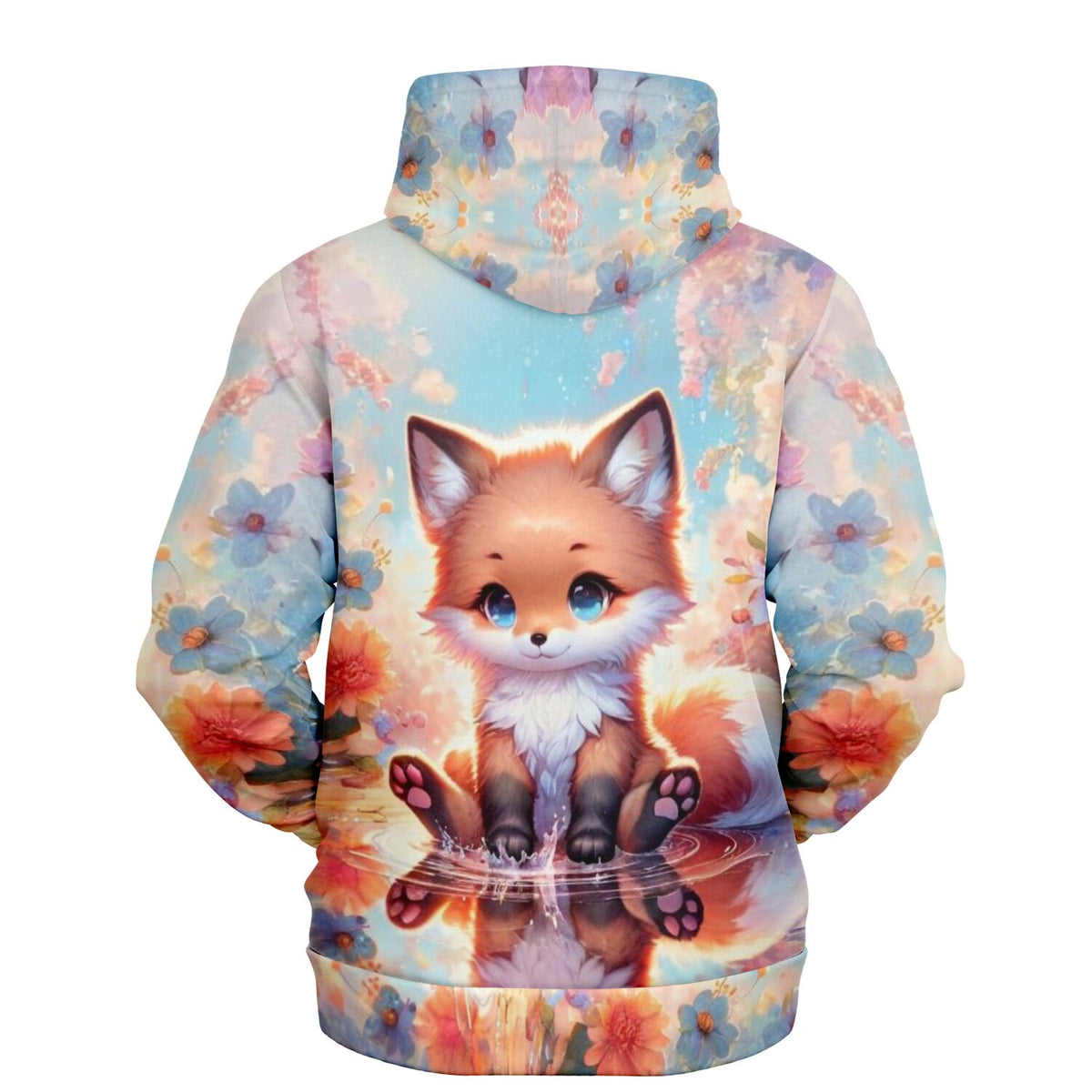 Dreamer Hoodie mit niedlichem Fuchs-Motiv, Blumen-Design und Spiegelung im Wasser, perfekt für DIY-Liebhaber