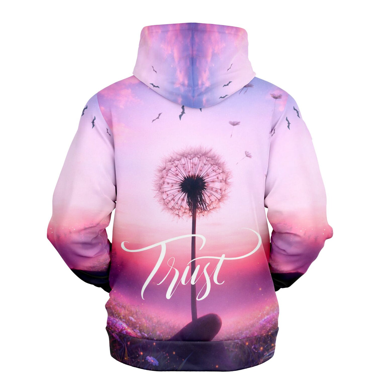 Dreamer Hoodie mit Pusteblumen-Motiv in Pastellfarben und Trust-Schriftzug für stilvolle Fashion-Liebhaber