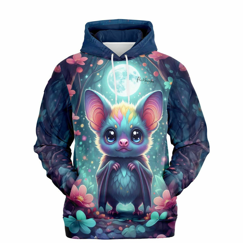 Dreamer Hoodie mit Freddy Fledermaus Motiv, inspiriert durch farbenfrohe Kunststile wie Diamond Painting und Malen nach Zahlen