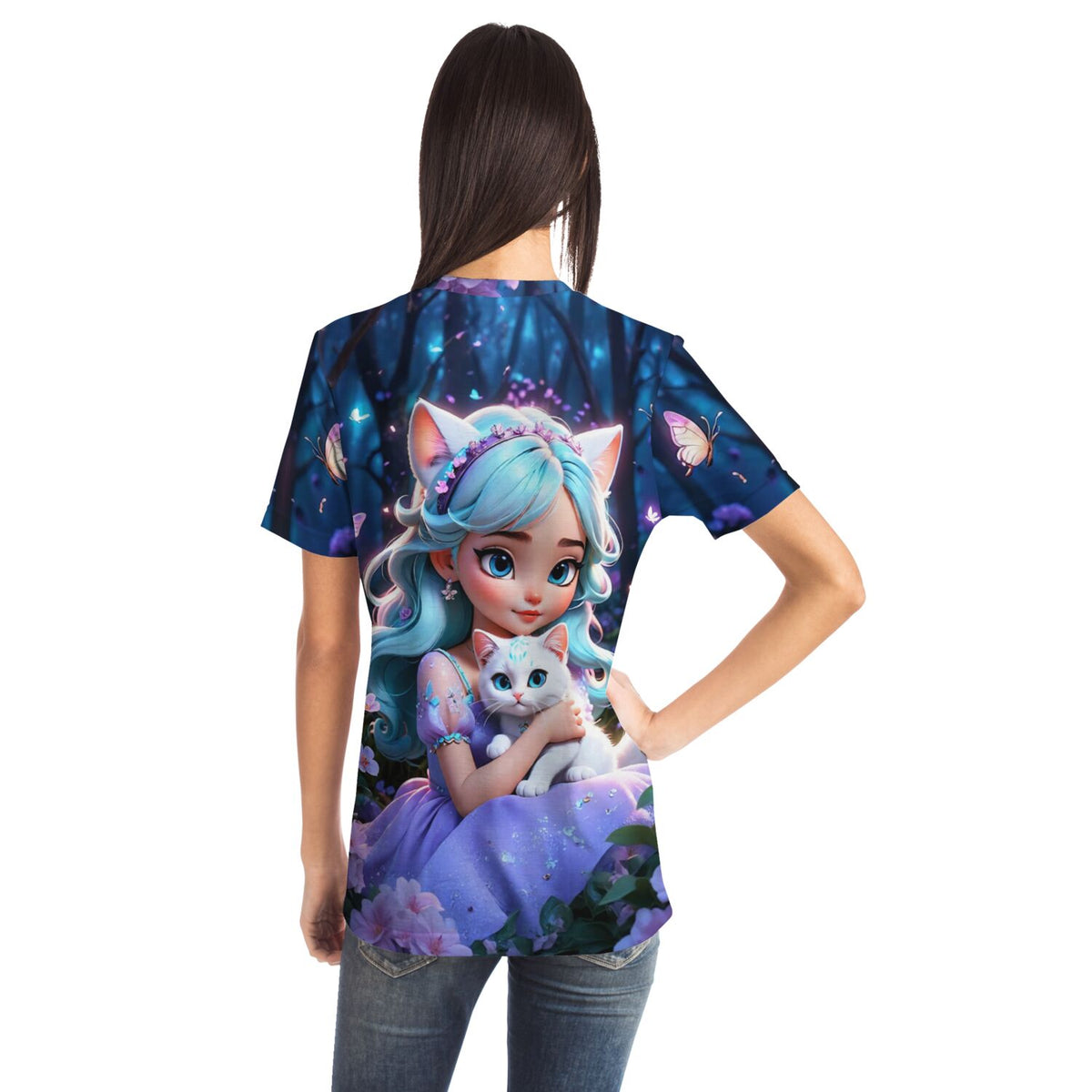 T-Shirt mit Kim Kitty Girl Motiv im Stil unserer Diamond Painting und Malen nach Zahlen Kunstwerke für Erwachsene