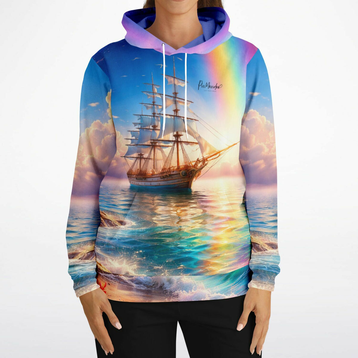 Dreamer Hoodie Freiheit auf See mit Segelschiff Motiv – modischer All-Over-Print im Stil von Malen nach Zahlen Kunst