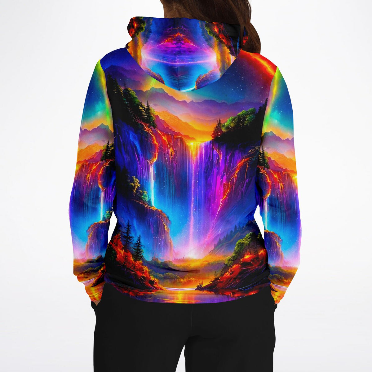 Dreamer Hoodie mit farbenintensivem Nachtleuchten Wasserfall Motiv, ideal für Fans von Malen nach Zahlen und Kunst
