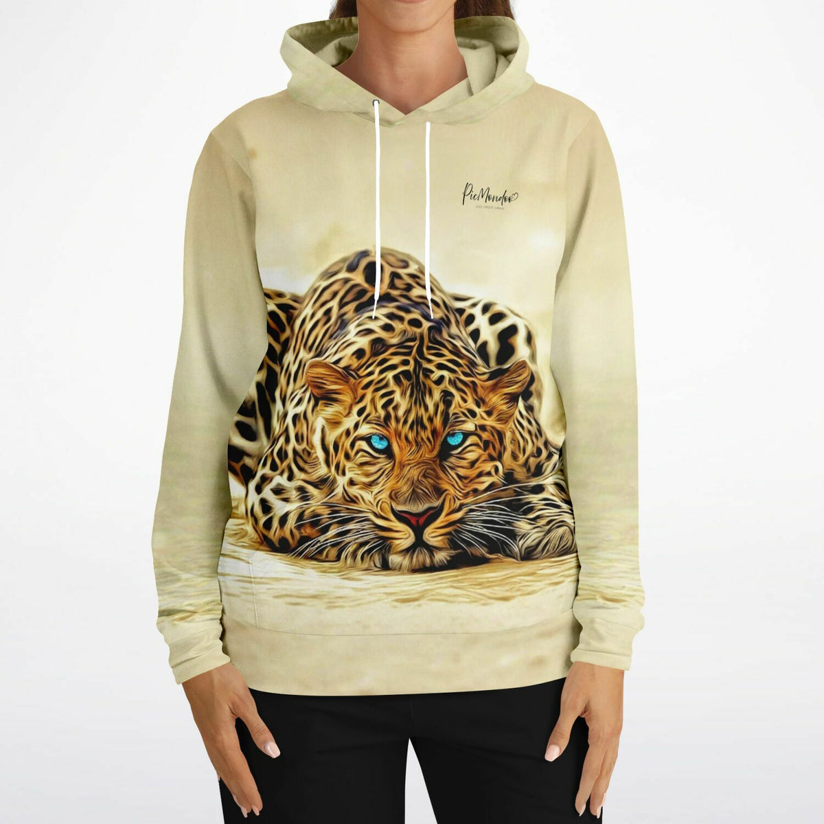 Dreamer Hoodie mit Leopard-Motiv und leuchtend blauen Augen für Fans von Diamond Painting und Malen nach Zahlen