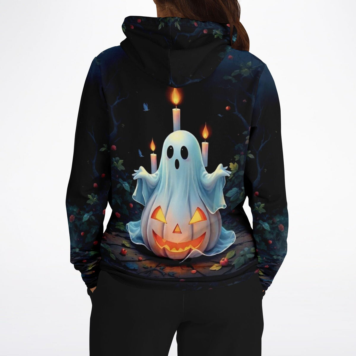 Hoodie mit Halloween-Motiv, leuchtendem Kürbis und Gespenst, ideal für Fans von Malen nach Zahlen und Diamond Painting