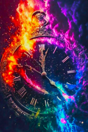 Diamond Painting Set Time of Magic Moments mit bunter Taschenuhr, leuchtendem Feuer und 100 Farben auf Leinwand.