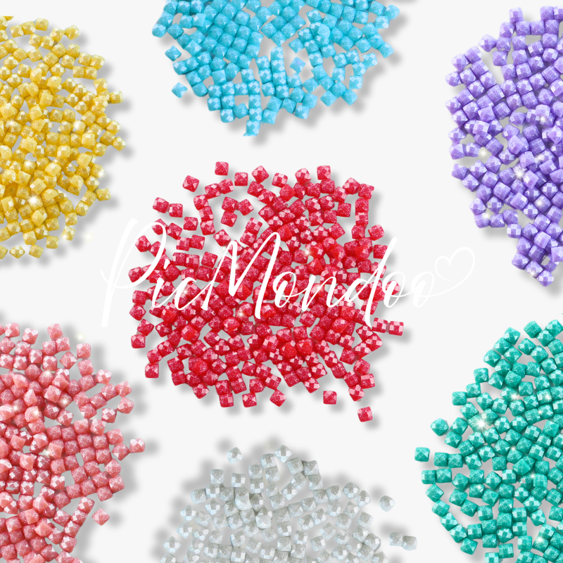 Bunte quadratische Feenstaub-Glitzersteine für Diamond Painting Sets von Picmondoo mit funkelnder Oberfläche