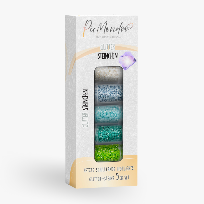Picmondoo Feenstaub Glitter-Steine 5er Set für Diamond Painting in quadratischer Form mit schillernden Farbeffekten