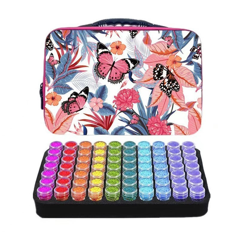 Lila Diamond Painting Koffer mit Schmetterlings-Print und 60 bunten Aufbewahrungsdöschen für Steinchen