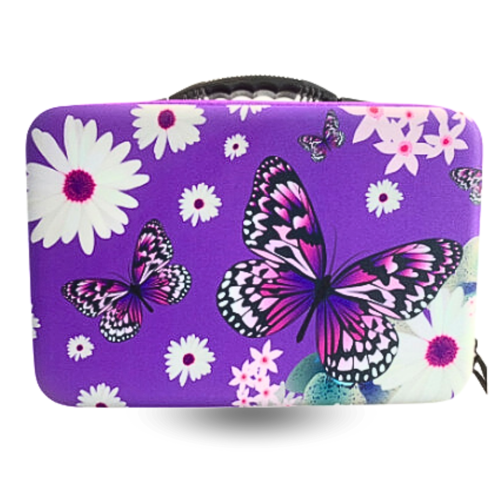 Lila Diamond Painting Aufbewahrungskoffer mit Schmetterling-Motiv und 60 Döschen zur Organisation von Bastelsteinen