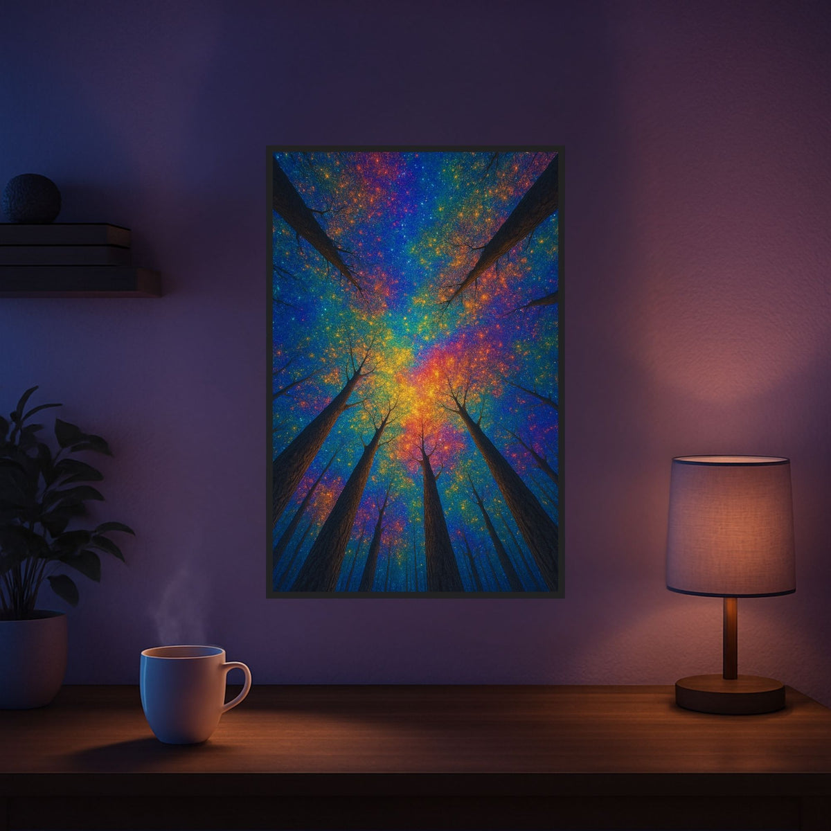 Diamond Painting Regenbogenwald von Jennifer Ruschinski mit glitzernden Steinen und leuchtendem Fantasy-Waldmotiv