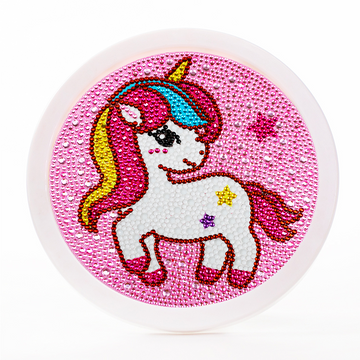 Diamond Painting für Kinder mit Einhorn Motiv in Pink, rundes Set mit Rahmen und glitzernden Steinen