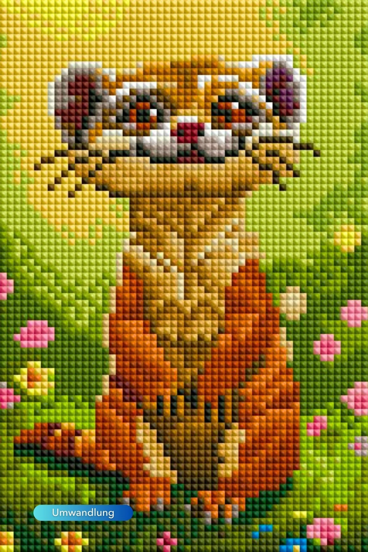 Süßes Diamond Painting Set Mini Motiv Erdmännchen Eddi auf bunter Blumenwiese im 15x20cm Format