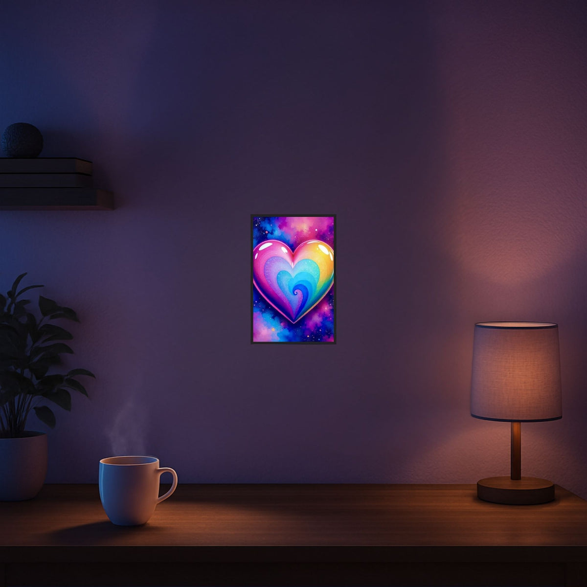 Diamond Painting Set Herz Motiv mit bunten Glitzersteinen als Wanddekoration für kreative DIY-Projekte.