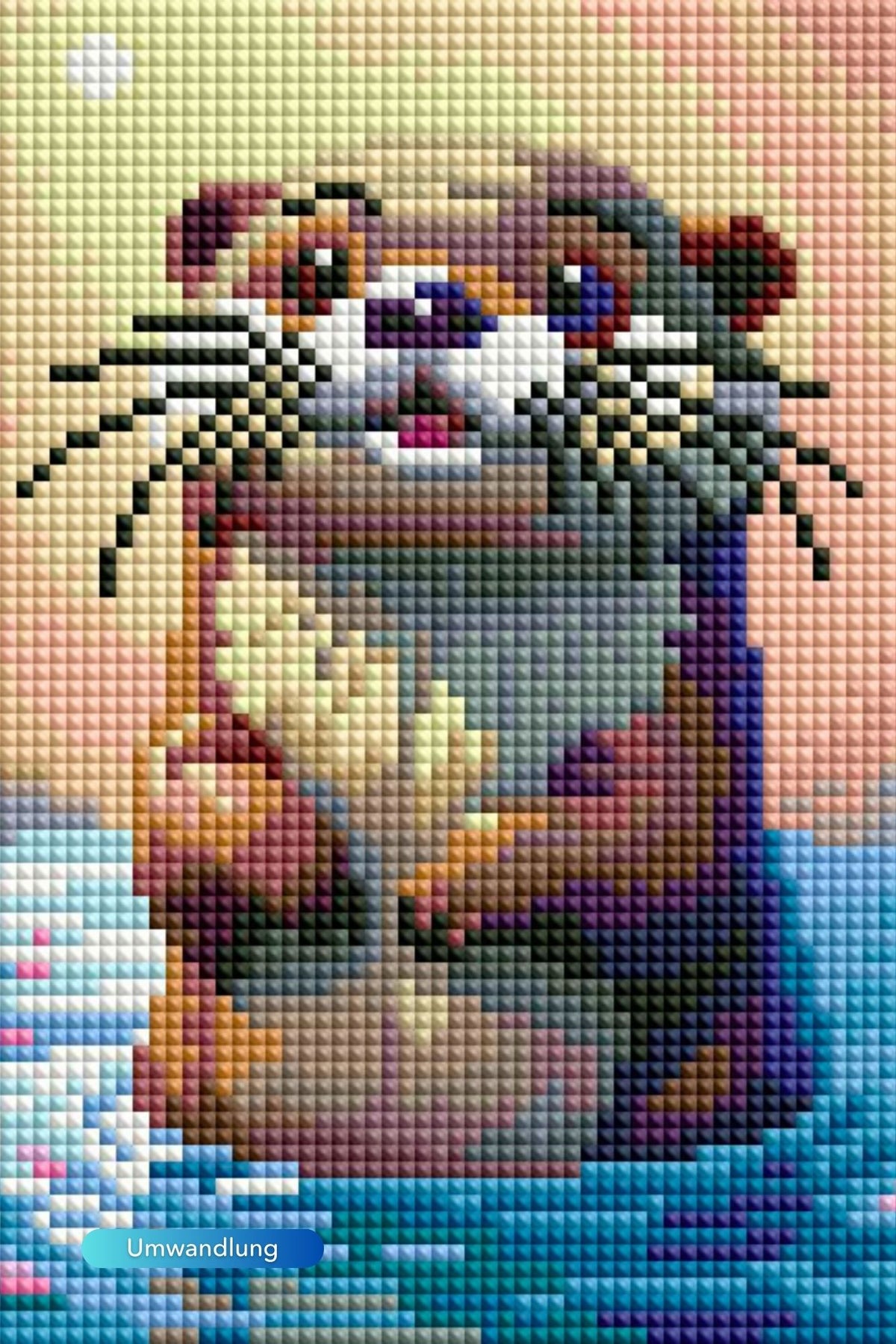 Süßes Diamond Painting Set Mini Motiv Otti Otter mit bunten Glitzersteinen auf kleiner Leinwand