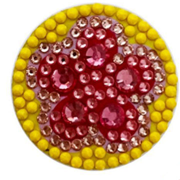 Runder Diamond Painting Pop-Griff mit Blumen-Motiv aus glitzernden rosa und gelben Diamanten für das Smartphone