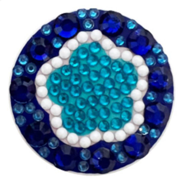 Runder Diamond Painting Pop-Griff mit blauem Blumen-Design aus glitzernden Schmucksteinen als praktisches Handy-Zubehör