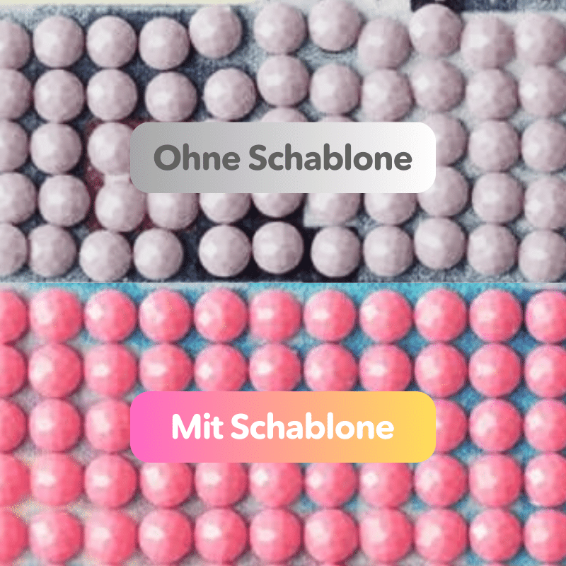 Diamond Painting Zubehör: Vergleich der Steinanordnung mit und ohne Präzisions-Schablone für gerade Linien