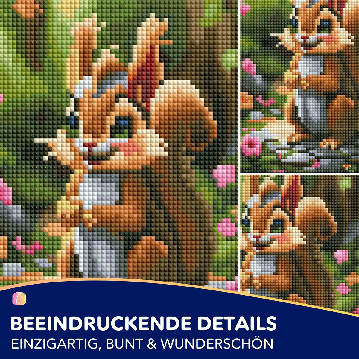 Diamond Painting Set Elvis Eichhörnchen mit bunten Blumen, detailliertes Glitzersteinchen-Motiv für DIY-Bastelspaß