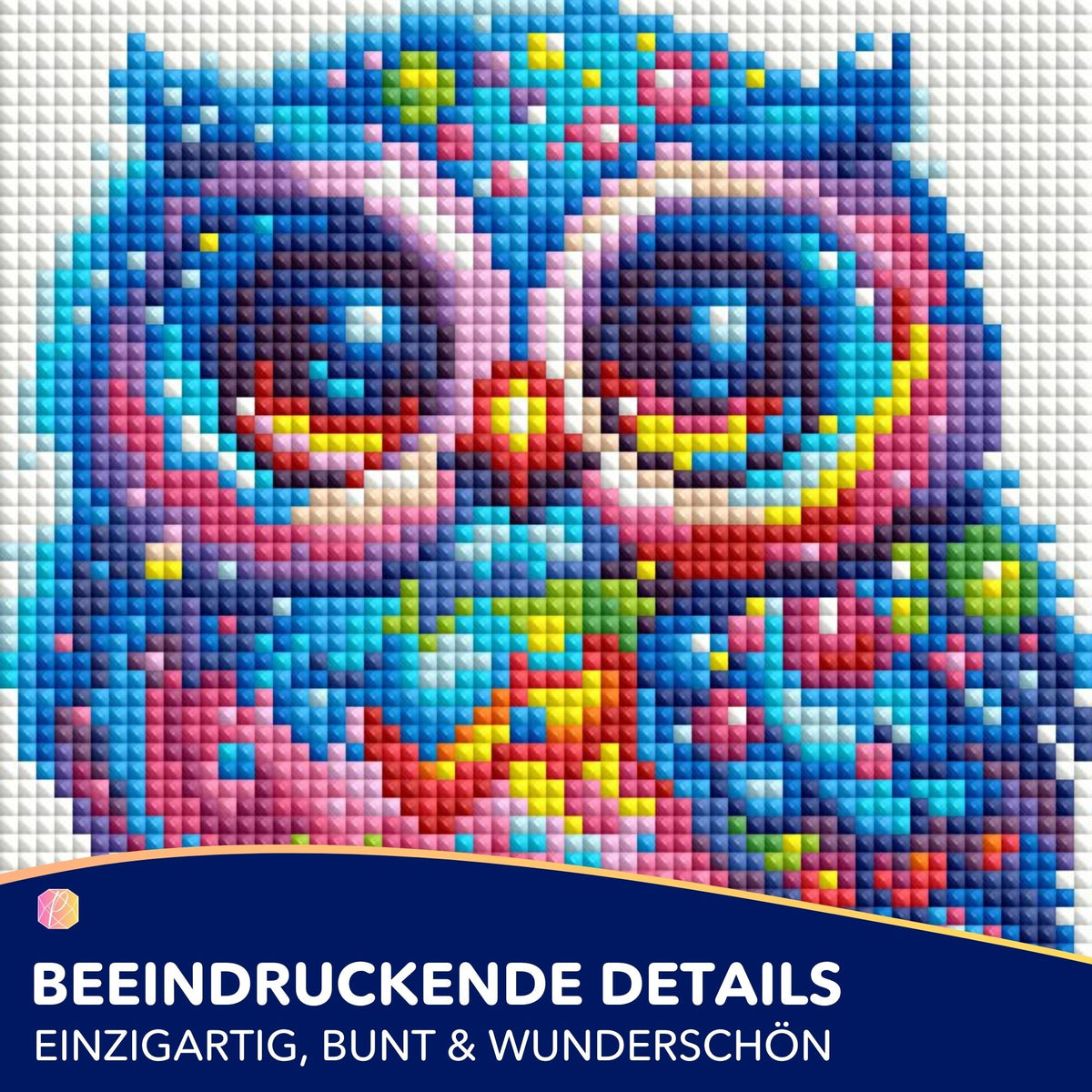Buntes Diamond Painting Set Mini Eule Elly mit glitzernden Steinen für kreative DIY Kunstwerke
