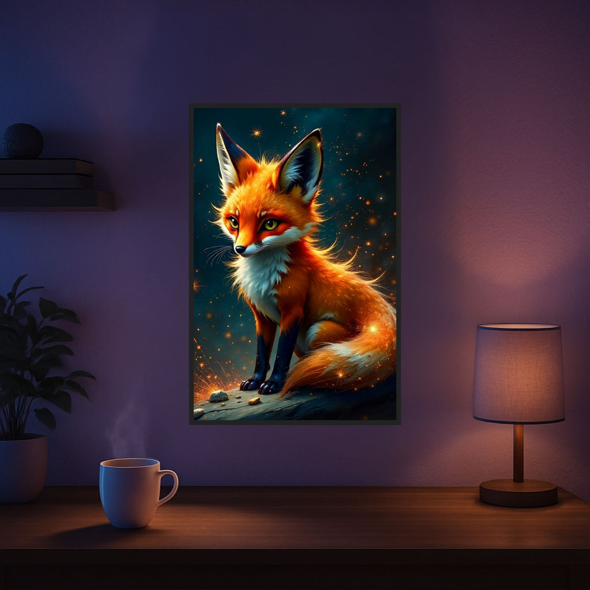 Diamond Painting Set Foxy mit einem golden leuchtenden Fuchs Motiv in Fantasy-Stil für Erwachsene