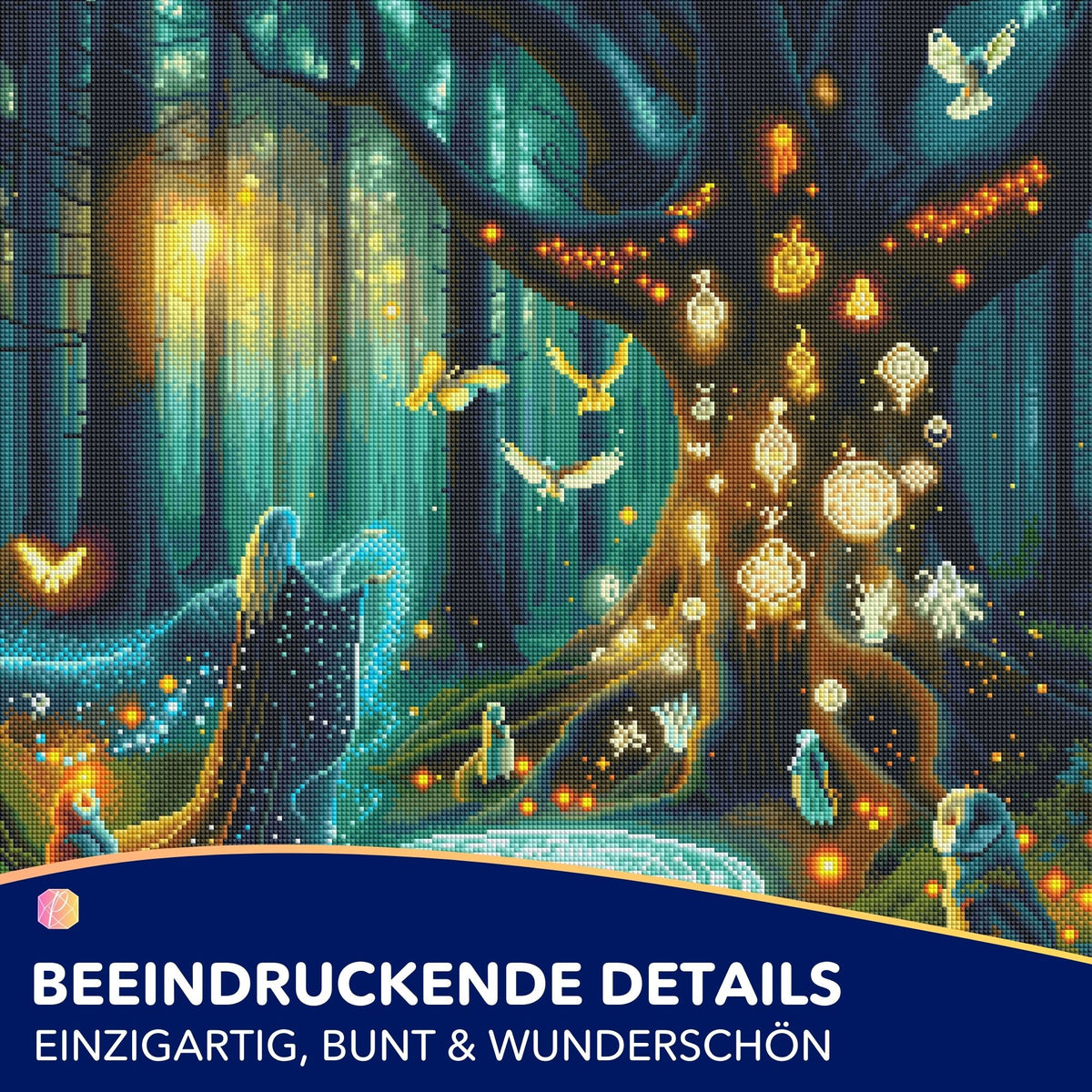 Diamond Painting Hexennacht mit magischem Wald, Hexe, Eule und glitzernden Strasssteinen als DIY-Set