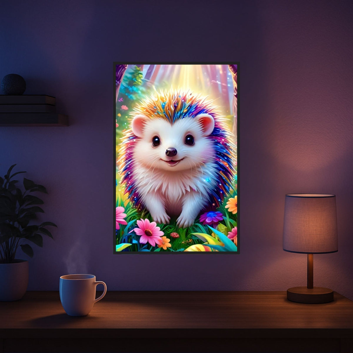 Diamond Painting Set Igel Stups: Bunter Igel im Blumenwald, hochwertiges DIY-Kunstwerk mit glitzernden Details