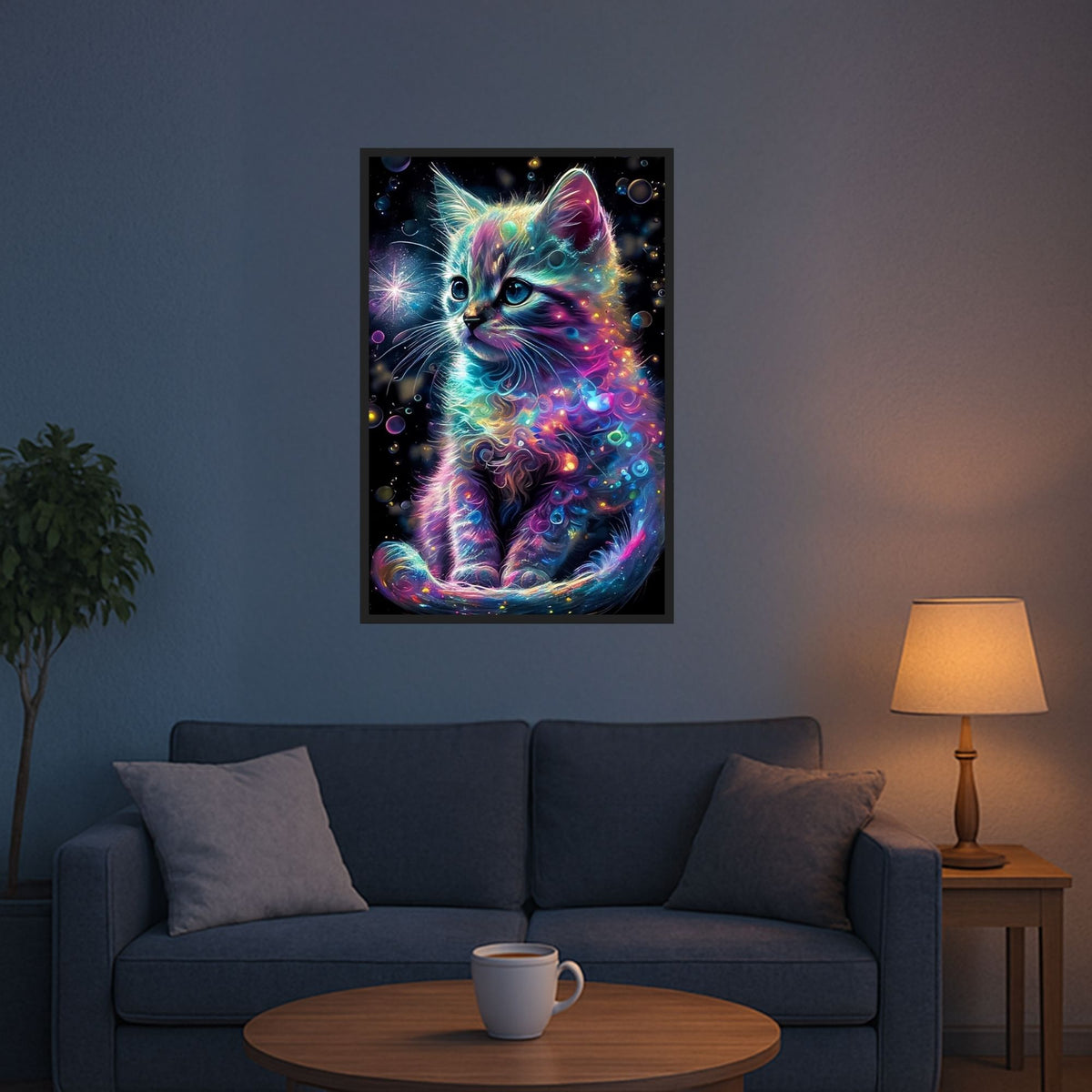 Diamond Painting Set Kätzchen Kunterbunt mit 100 Farben und glitzernden Strasssteinen als modernes Wandbild für Erwachsene