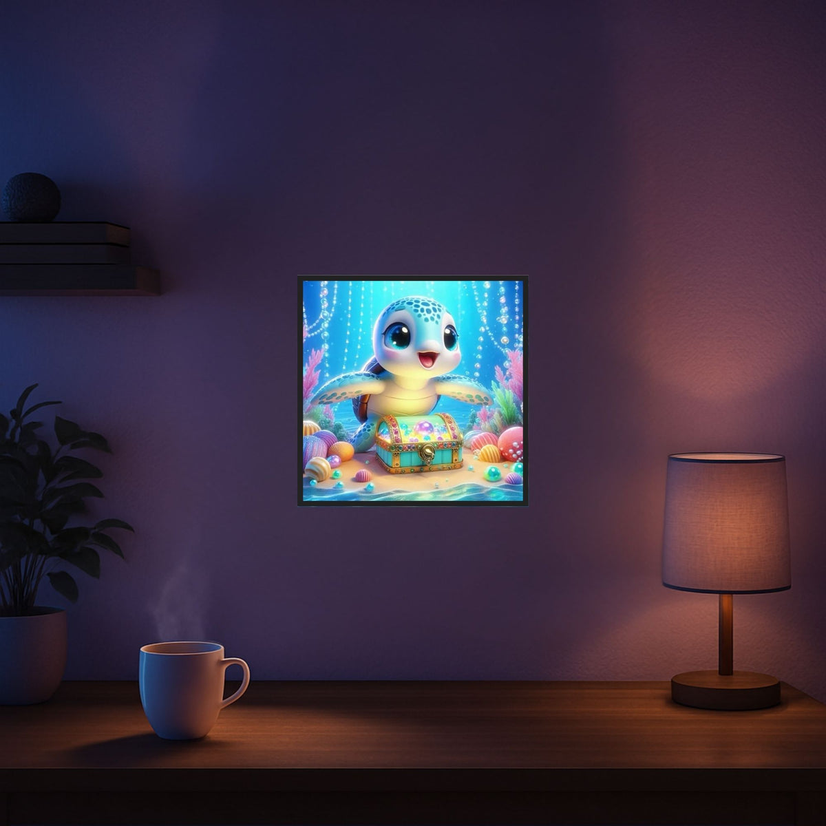 Diamond Painting Set Kleine Schildkröte als Schatzwächter in bunter Unterwasserwelt mit glitzernden Steinen
