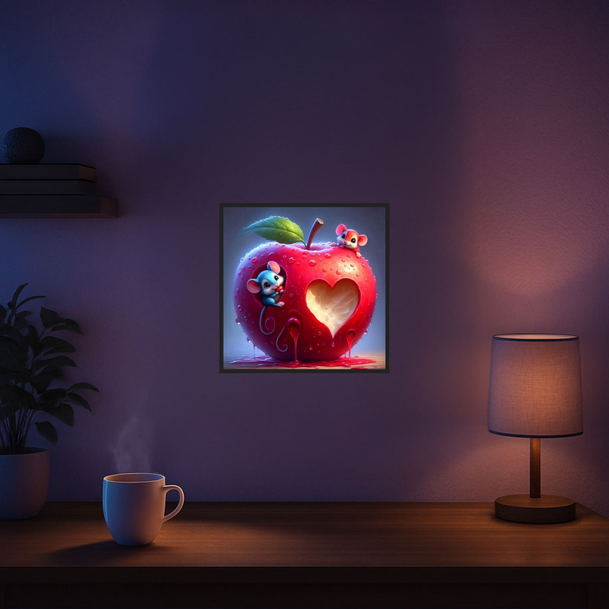 Diamond Painting Set Liebe im Mäusehaus mit süßen Mäusen und rotem Apfel für kreative Bastelmomente