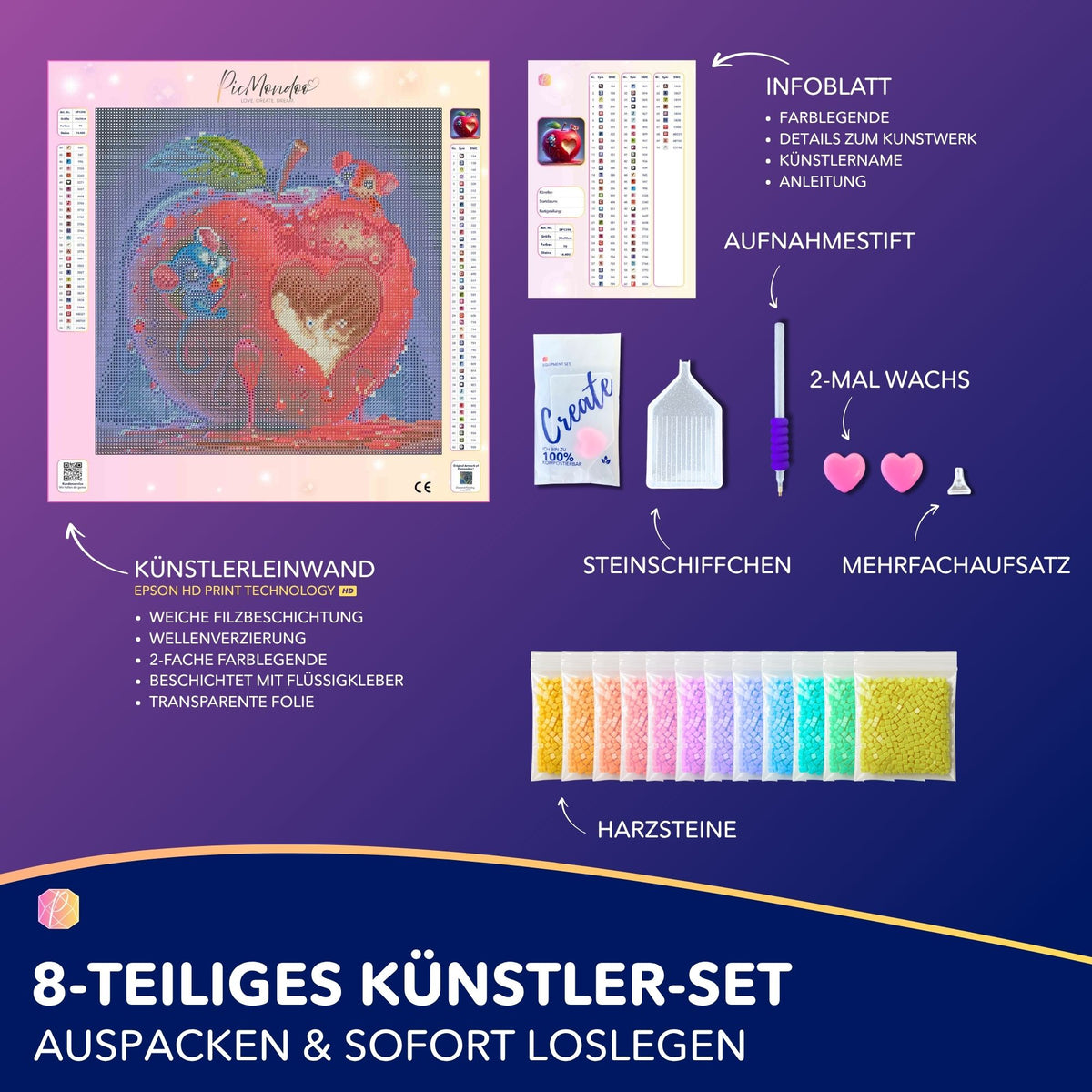 Diamond Painting Set Liebe im Mäusehaus mit Leinwand, bunten Strasssteinen und Zubehör für kreatives Hobby