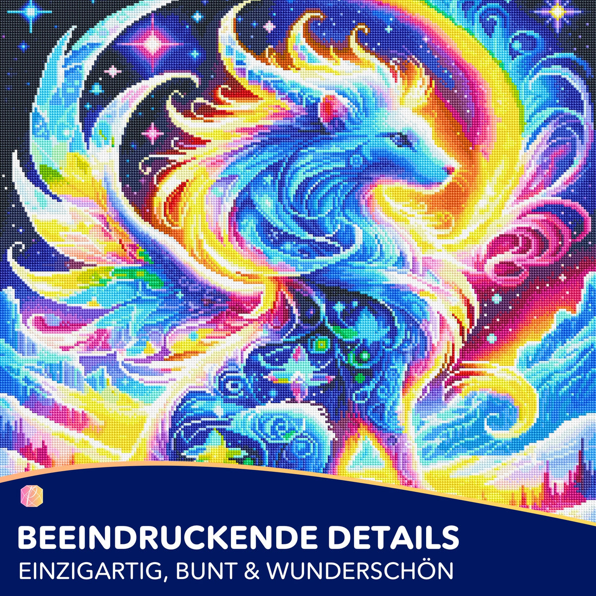 Diamond Painting Monja die Hüterin der Berge: Buntes Fantasywesen als glitzerndes Mosaik mit edlen Details