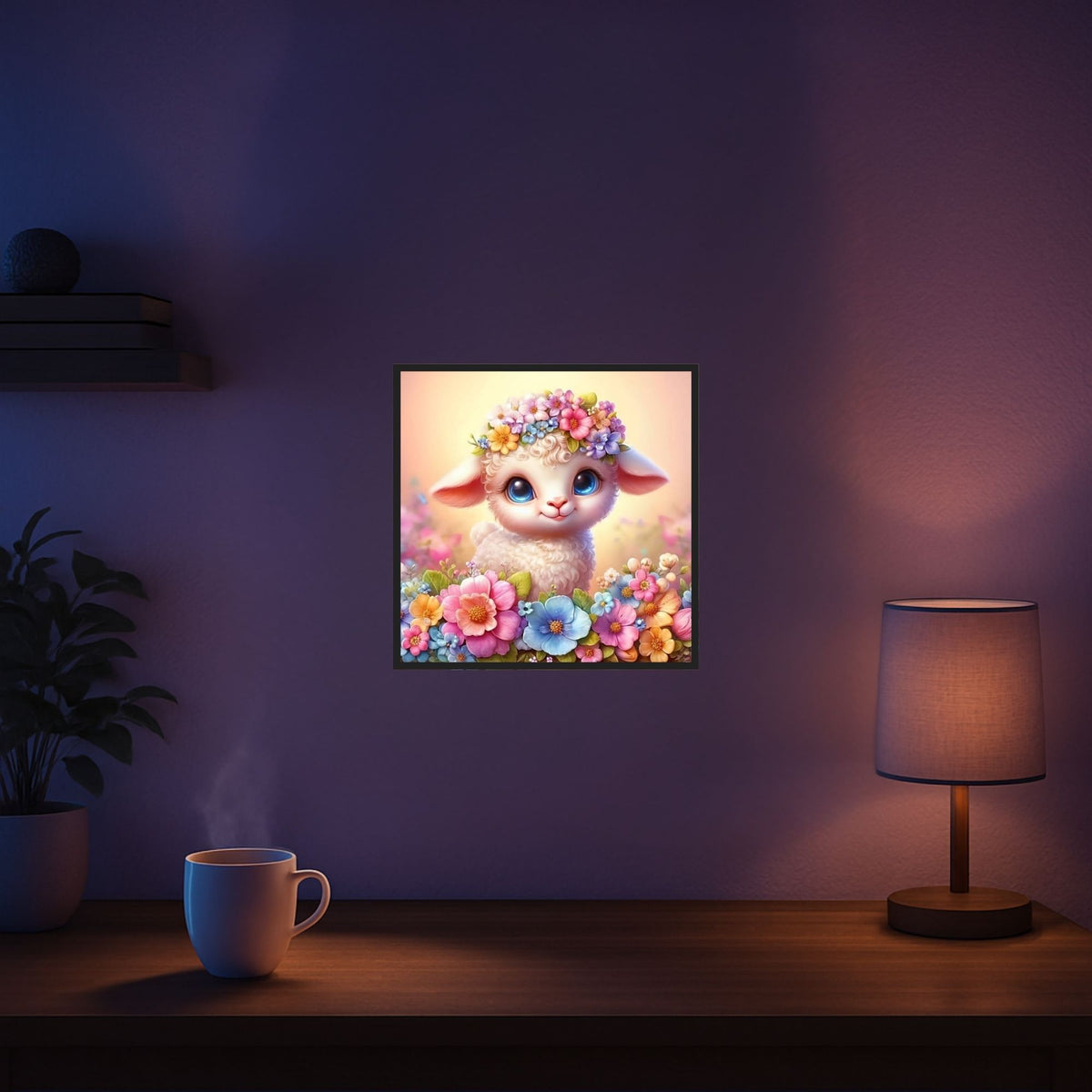 Diamond Painting Set Osterlämmchen Lupina mit bunten Blumen, ein niedliches Lämmchen-Motiv als glitzerndes DIY-Kunstwerk