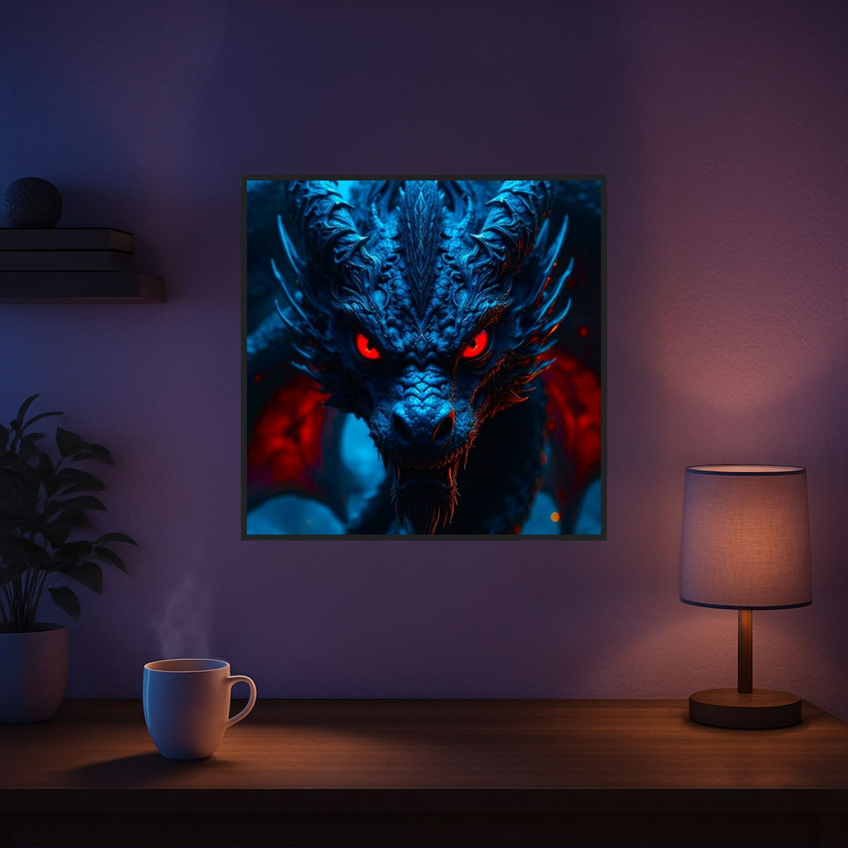 Diamond Painting Set Red Eyes Dragon mit mystischem blauen Drachenmotiv und glitzernden Steinen im 50x50cm Format