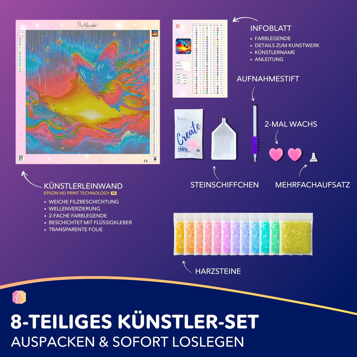 Diamond Painting Set Schmetterlinge mit 100 Farben, Leinwand und komplettem Zubehör für DIY Bastelspaß