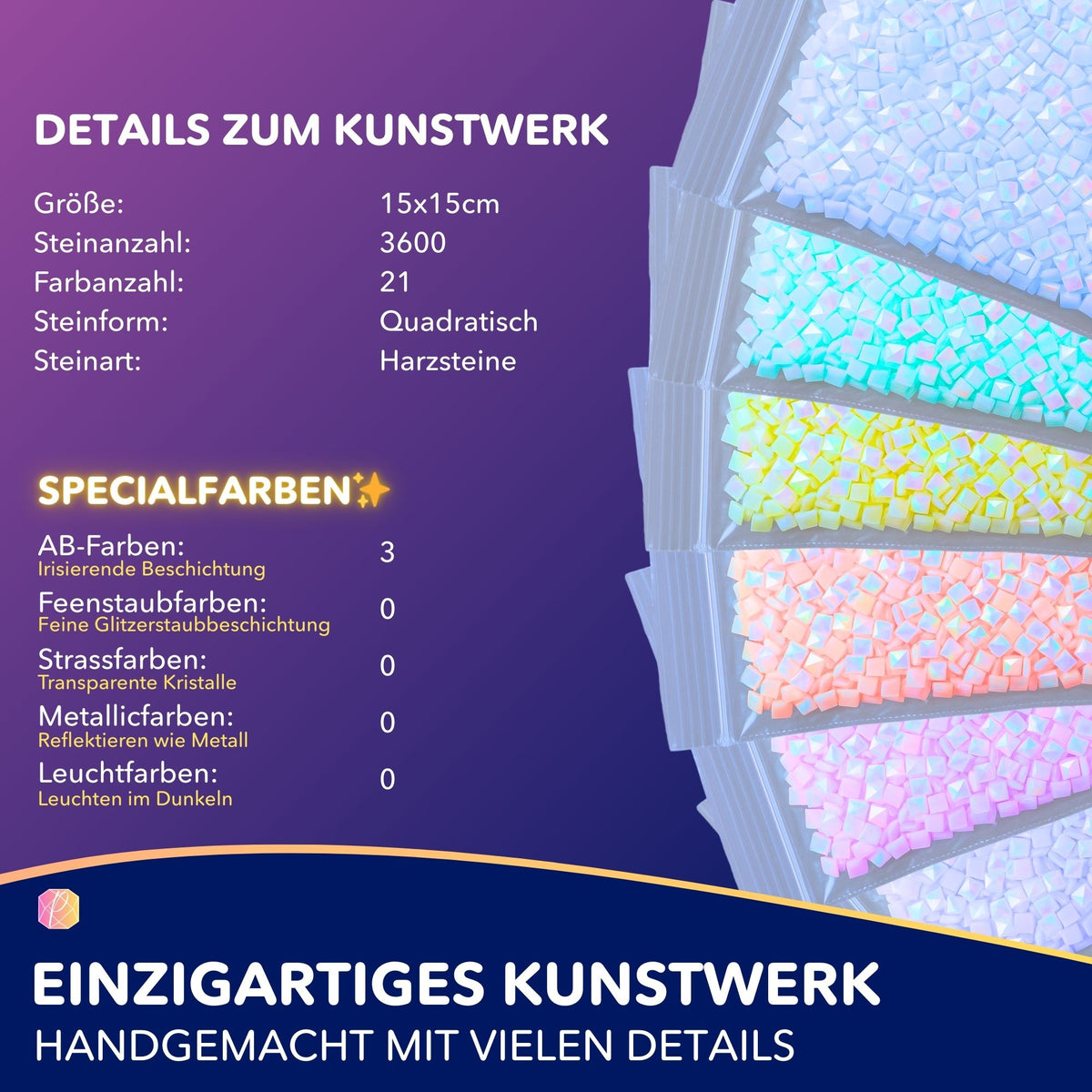 Diamond Painting Set Schneetigerbaby: 15x15cm Leinwand mit 3600 quadratischen Harzsteinen und AB-Spezialfarben für Glanzeffekte