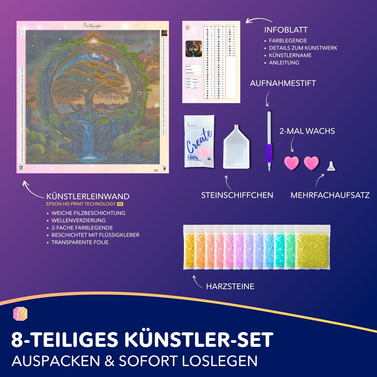Diamond Painting Set Tor zur Anderswelt mit Leinwand, bunten Harzsteinen und Zubehör für entspannendes DIY-Basteln