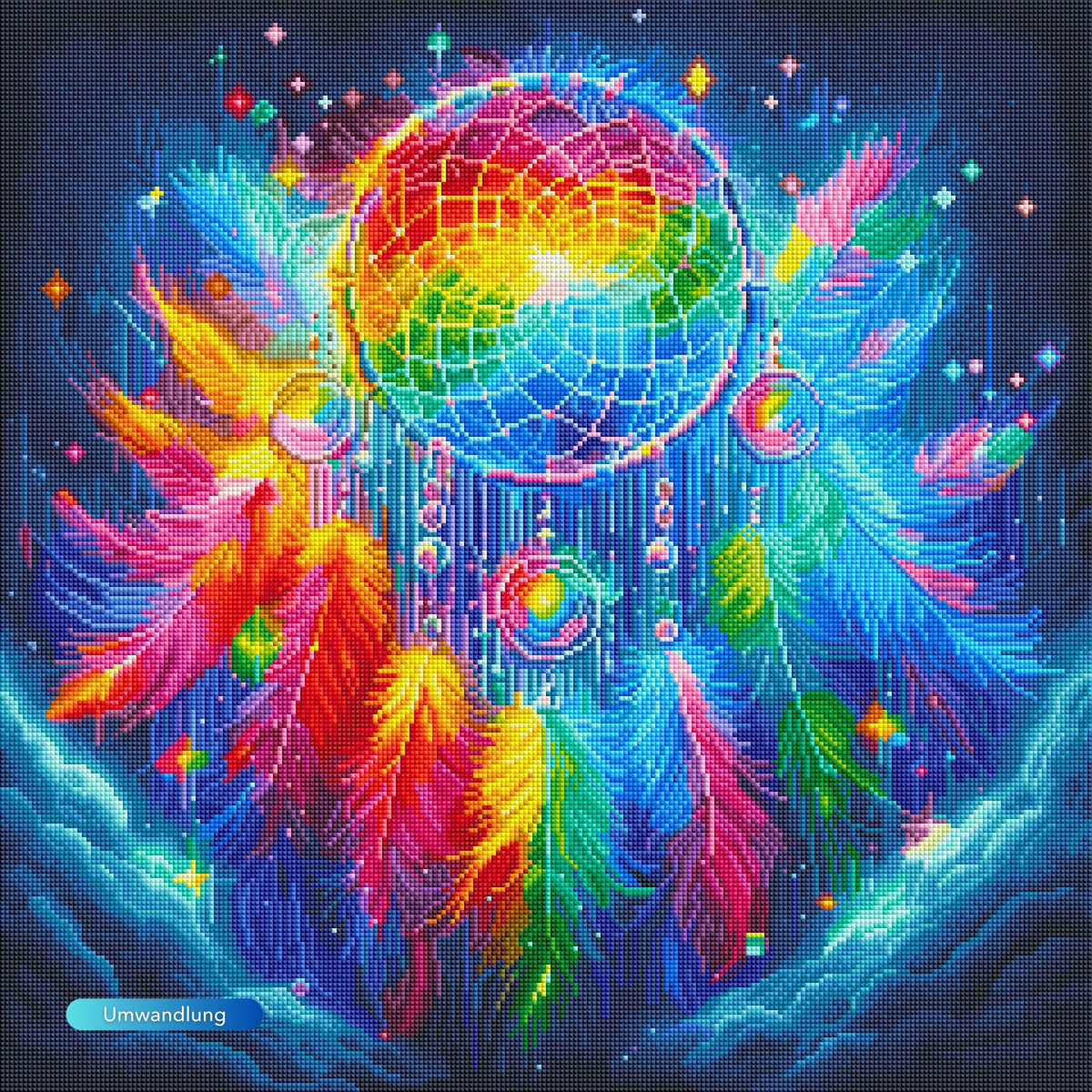 Diamond Painting Traumfänger mit bunten Federn und 100 leuchtenden Farben auf hochwertiger Leinwand