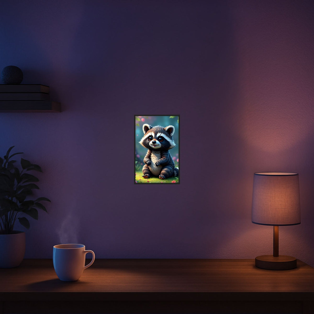 Diamond Painting Set Waschbär Brownie: Niedliches Waschbär Motiv für Kinder und Erwachsene in einer gemütlichen Umgebung.
