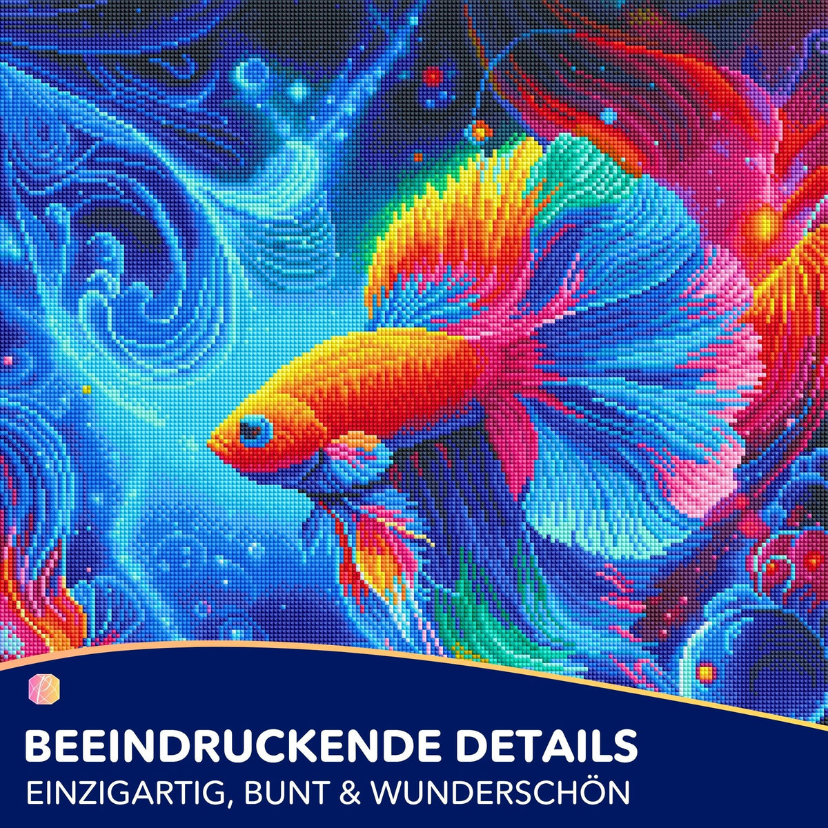 Diamond Painting Set Wunderwelt unter Wasser mit buntem Fisch in leuchtenden Farben und funkelnden Steinen