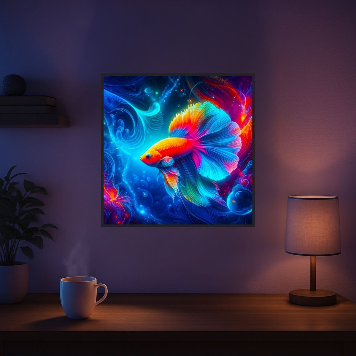 Diamond Painting Set Wunderwelt unter Wasser mit einem bunten Kampffisch in leuchtenden Farben als Wanddekoration