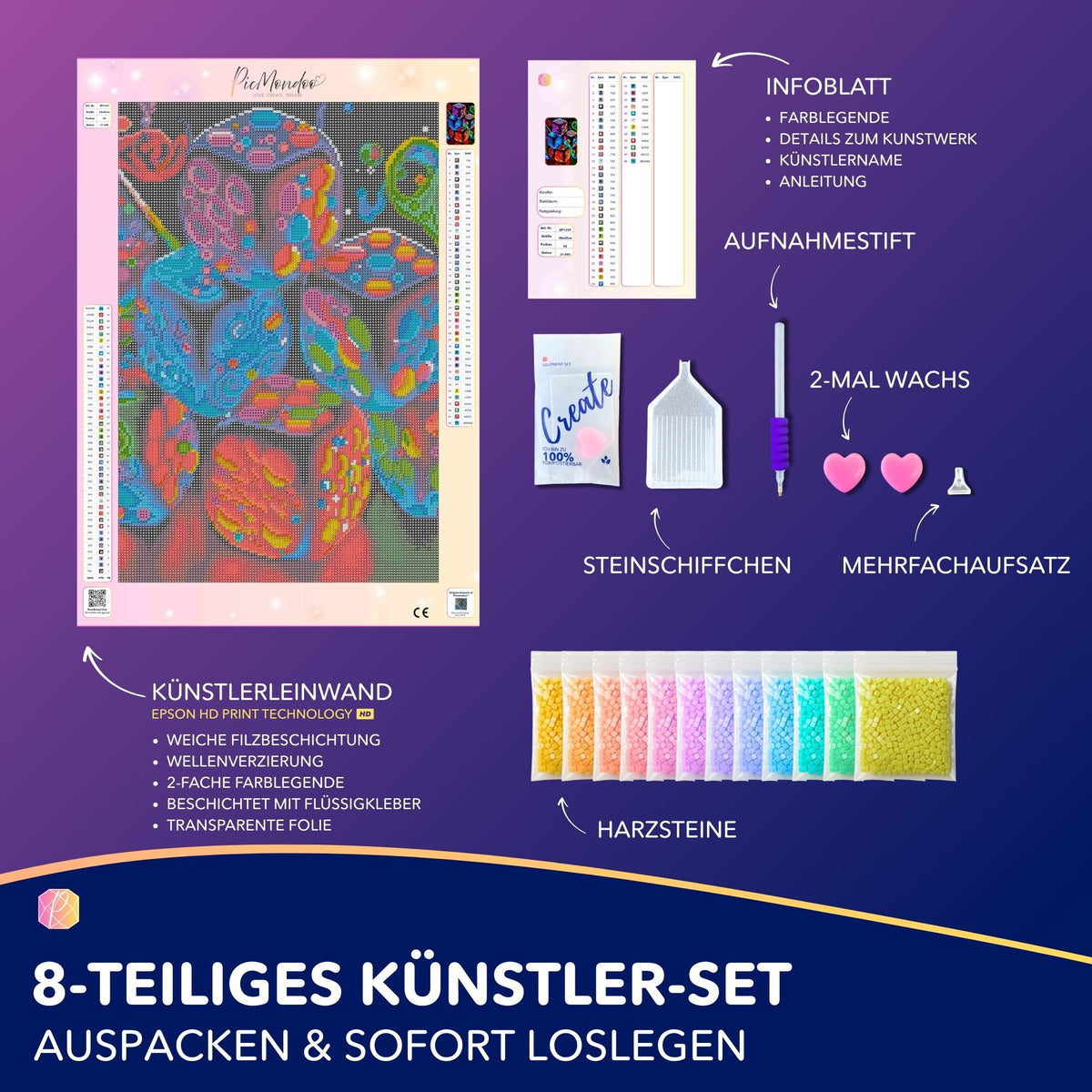 Diamond Painting Set Zeit der Spiele mit bunter Würfel-Leinwand, Harzsteinen und komplettem Zubehör für DIY-Kunst