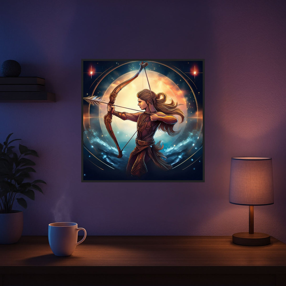 Diamond Painting Set Motiv Sternzeichen Schütze mit glitzernden AB Steinen im Fantasy-Stil als beleuchtetes Wandbild